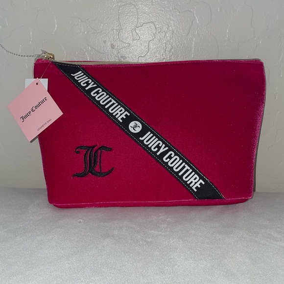 New! Juicy Couture Velvet Fuchsia Hot Pink/Black Logo Makeup Case/Bag🌺🥀🖤✨ - Picture 3 of 12